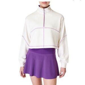 Sweaty Betty Revive Half zip crop purple and off white